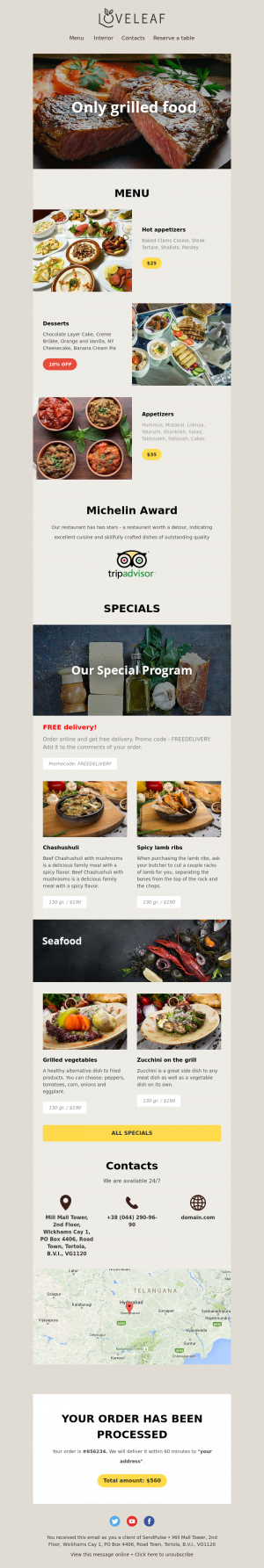 Restaurant free email template
